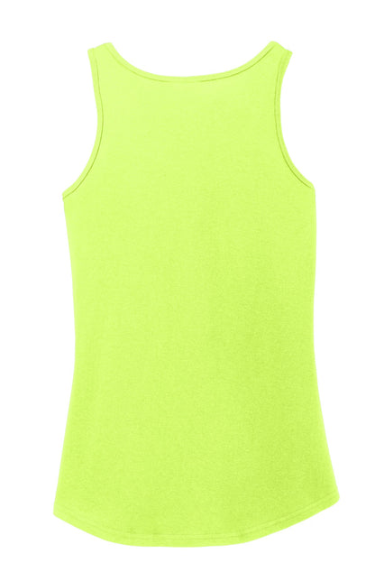 Rear View of Neon Yellow Port & Company Women's Core Cotton Tank Top. LPC54TT