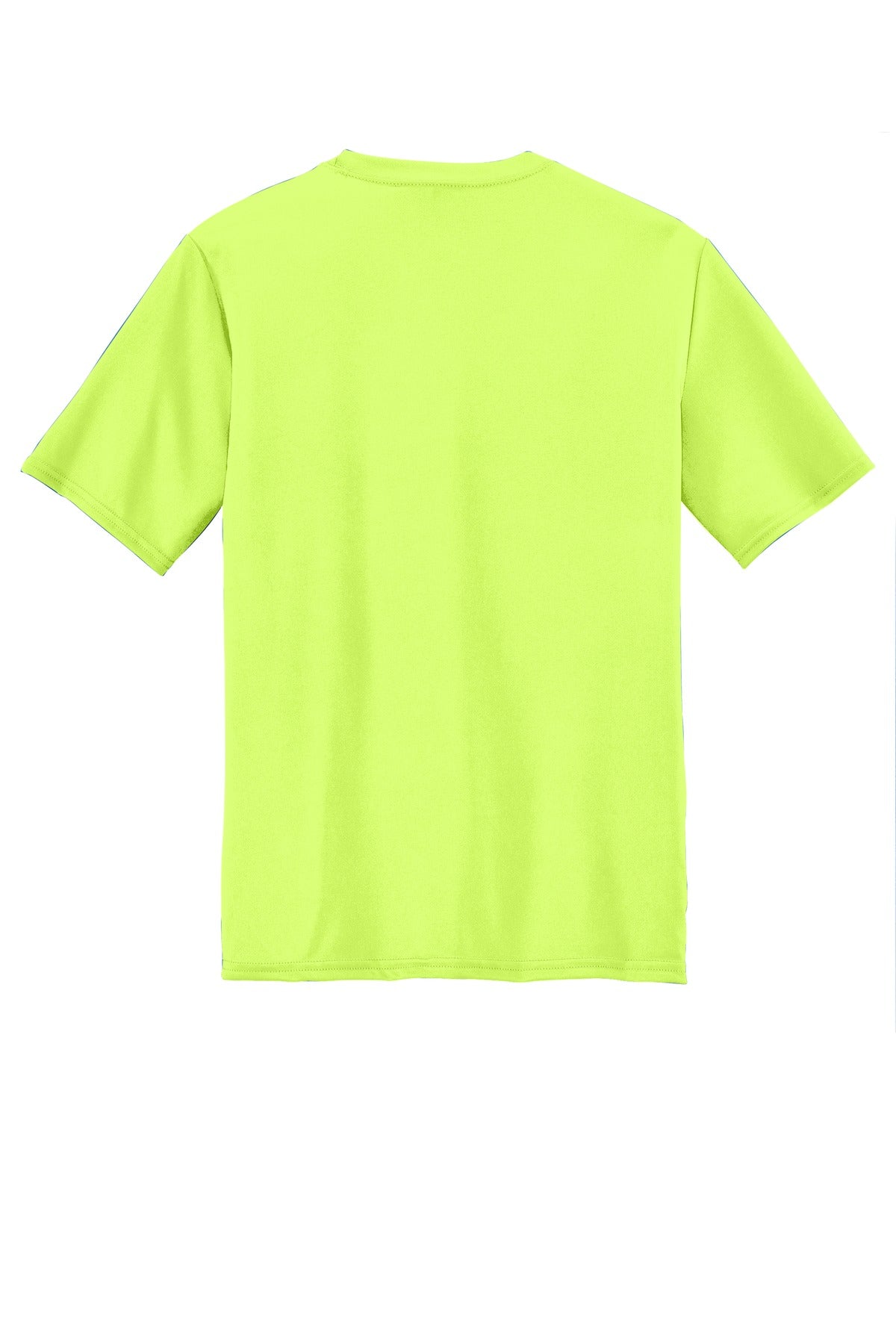 Rear View of Neon Yellow Port & Company Youth Performance Tee. PC380Y
