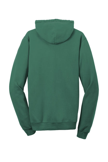 Rear View of NordicGrn Port & Company Beach Wash Garment-Dyed Pullover Hooded Sweatshirt. PC098H