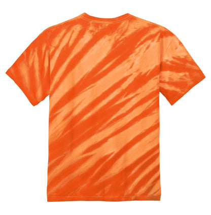 Rear View of Orange Port & Company - Tiger Stripe Tie-Dye Tee. PC148