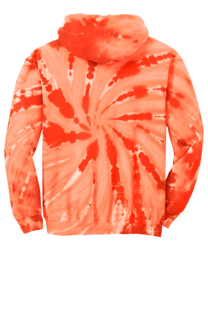 Rear View of Orange Port & Company Youth Tie-Dye Pullover Hooded Sweatshirt. PC146Y