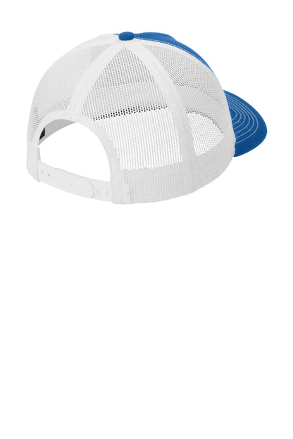 Rear View of PatBl/Wht Port Authority Low-Profile Snapback 5-Panel Trucker Cap C115LP
