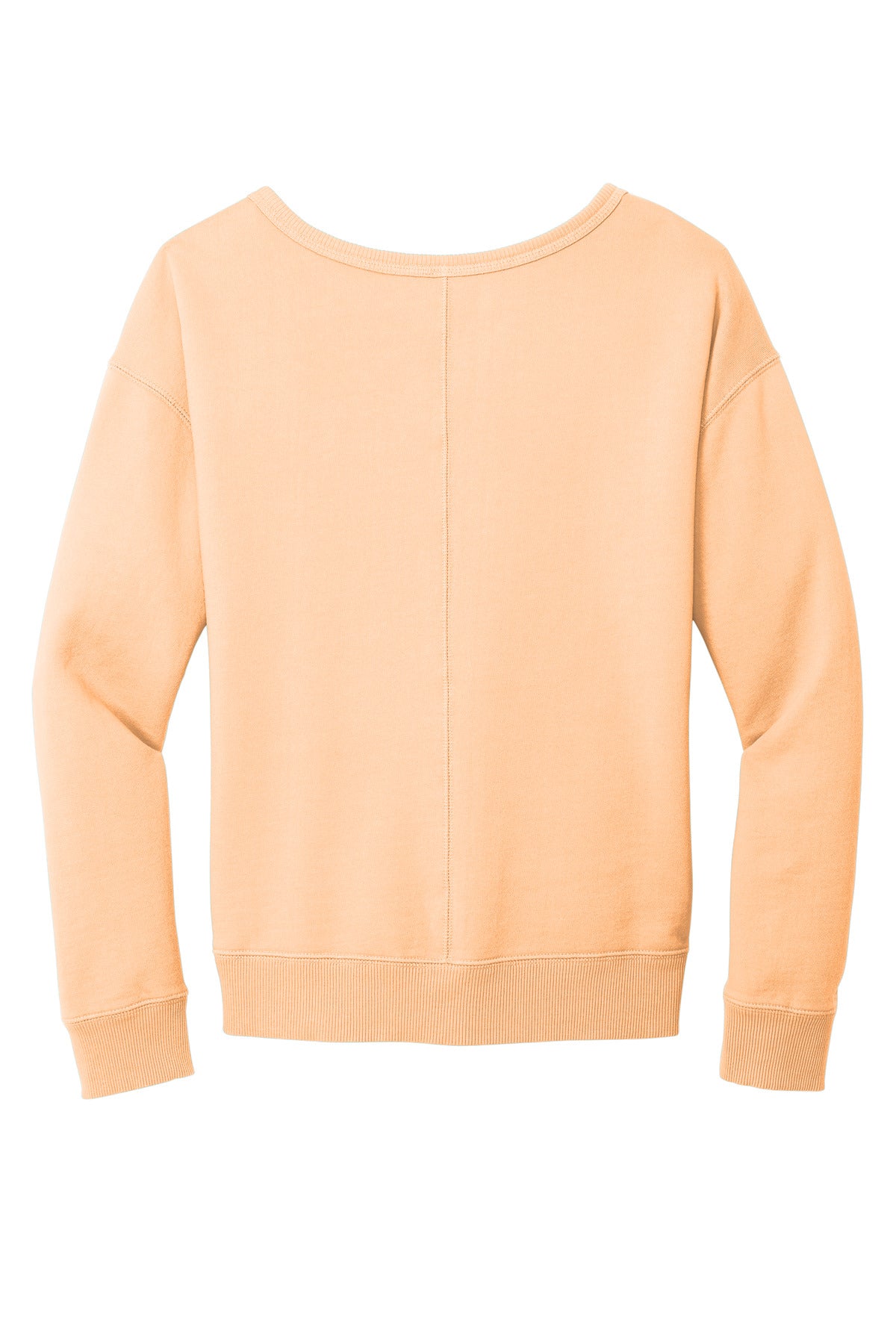 Rear View of Peach Port & Company Women's Beach Wash Garment-Dyed V-Neck Sweatshirt LPC098V
