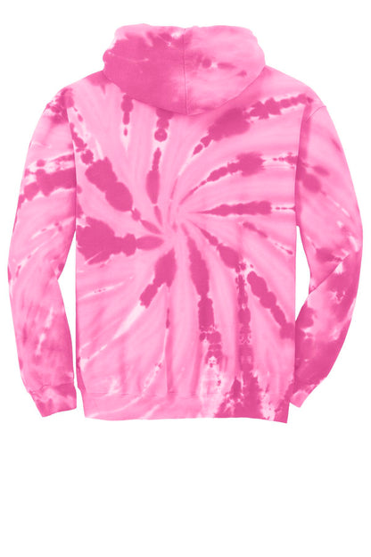 Rear View of Pink Port & Company Tie-Dye Pullover Hooded Sweatshirt. PC146