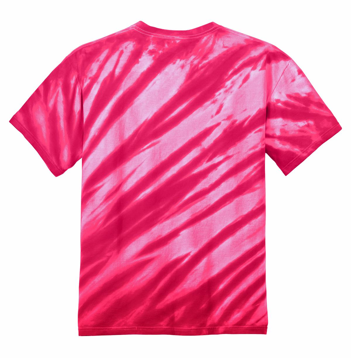 Rear View of Pink Port & Company - Tiger Stripe Tie-Dye Tee. PC148