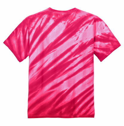 Rear View of Pink Port & Company - Tiger Stripe Tie-Dye Tee. PC148