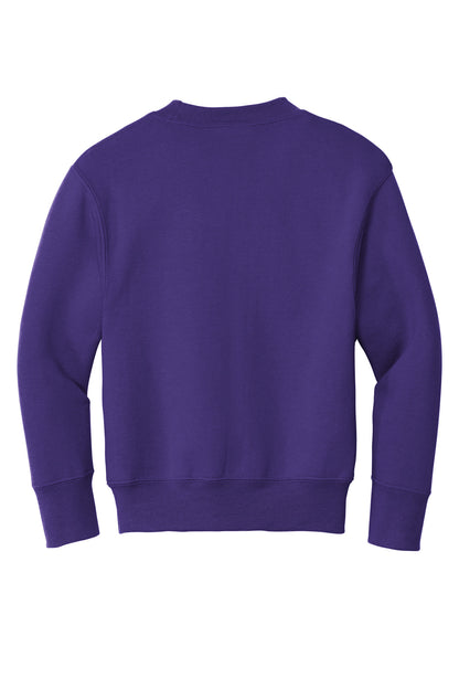 Rear View of Purple Port & Company Youth Core Fleece Crewneck Sweatshirt. PC90Y