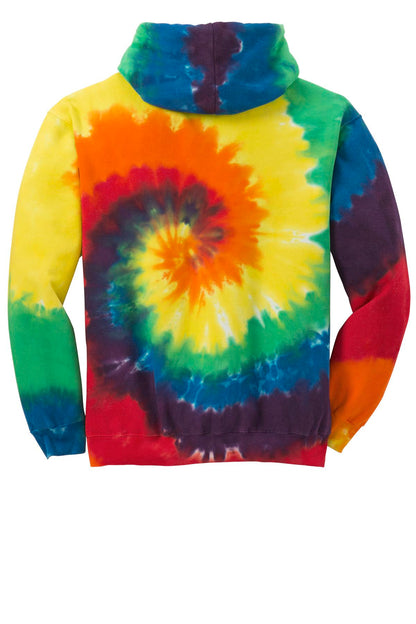 Rear View of Rainbow Port & Company Youth Tie-Dye Pullover Hooded Sweatshirt. PC146Y