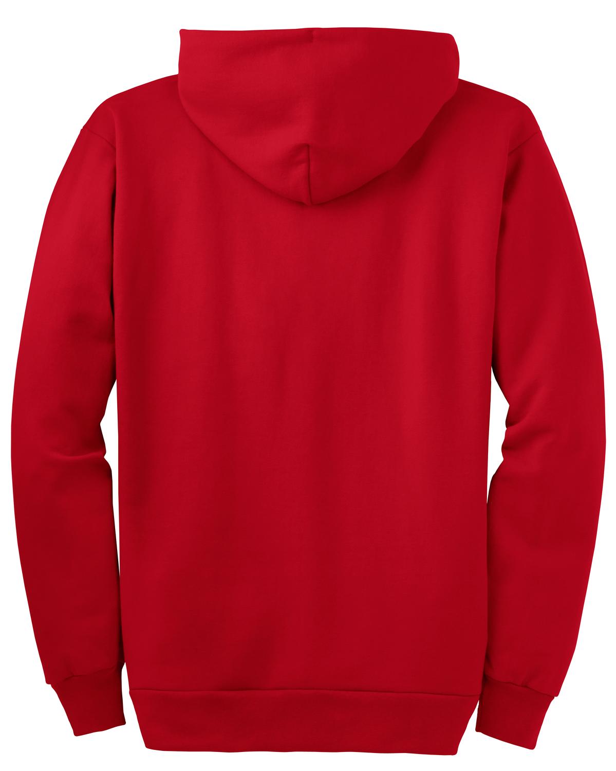 Rear View of Red Port & Company Essential Fleece Full-Zip Hooded Sweatshirt. PC90ZH