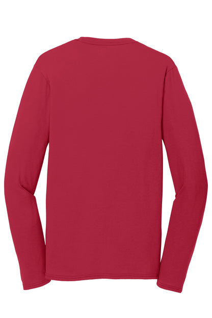 Rear View of Red Port & Company Long Sleeve Performance Blend Tee. PC381LS