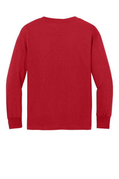 Rear View of Red Port & Company Youth Long Sleeve Core Cotton Tee. PC54YLS