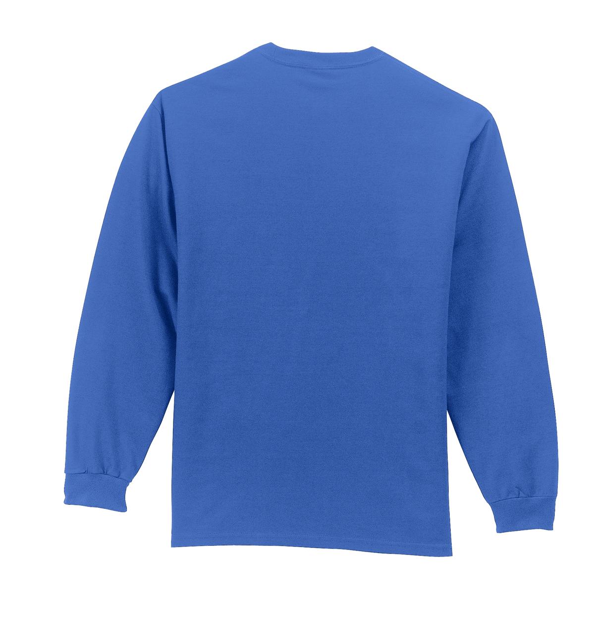 Rear View of Royal Port & Company Long Sleeve Essential Pocket Tee. PC61LSP