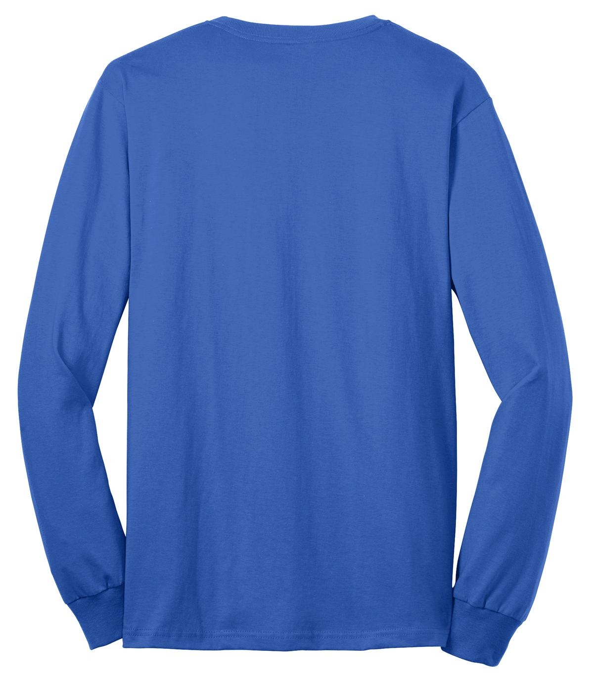 Rear View of Royal Port & Company Tall Long Sleeve Core Blend Tee. PC55LST