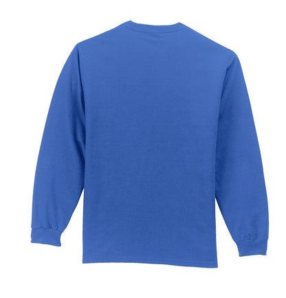 Rear View of Royal Port & Company Tall Long Sleeve Essential Pocket Tee. PC61LSPT