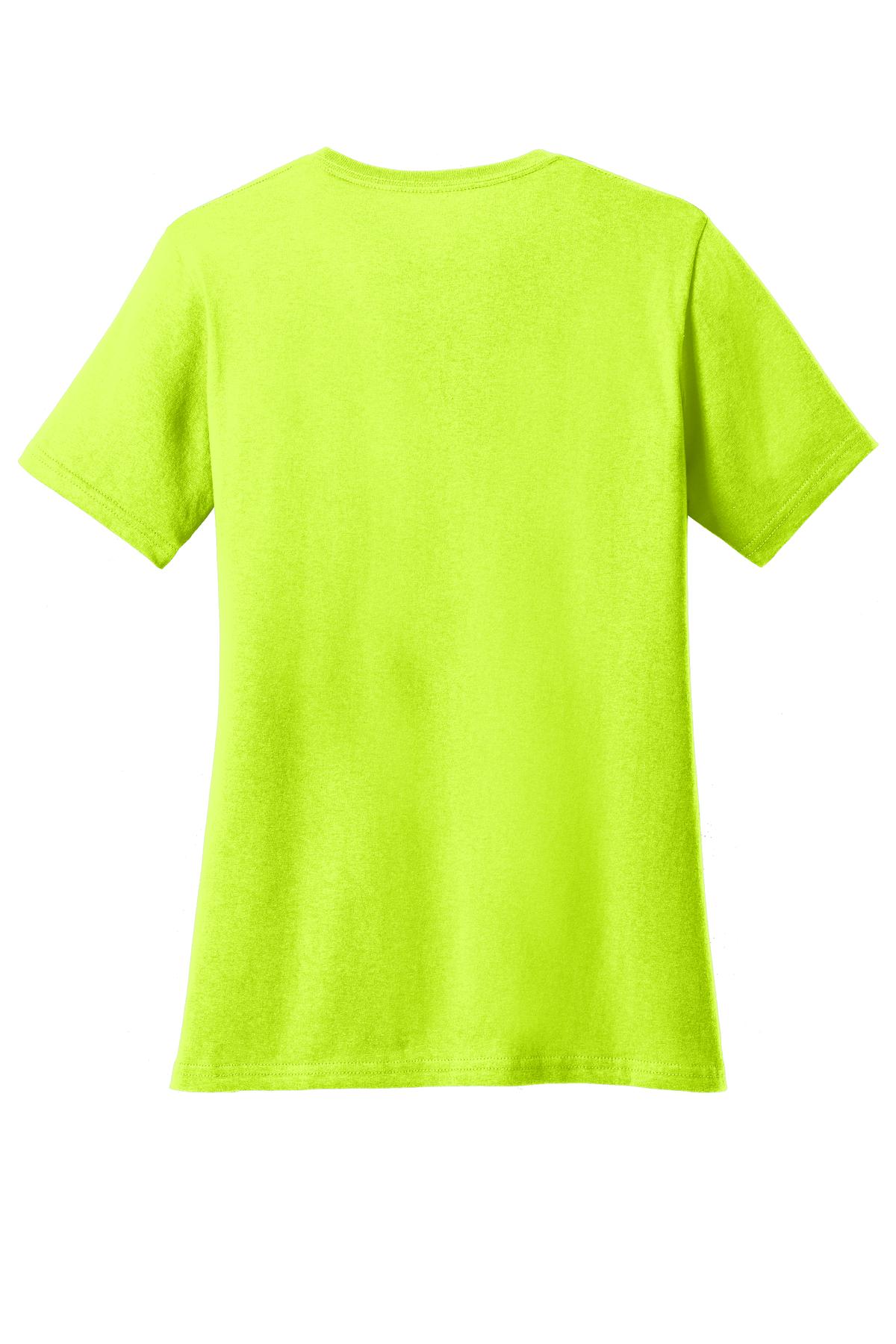 Rear View of Safety Green Port & Company Women's Core Blend Tee. LPC55