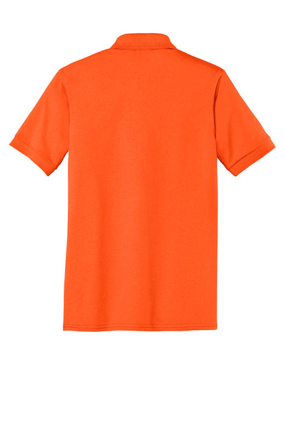 Rear View of Safety Orange Port & Company Tall Core Blend Jersey Knit Polo. KP55T