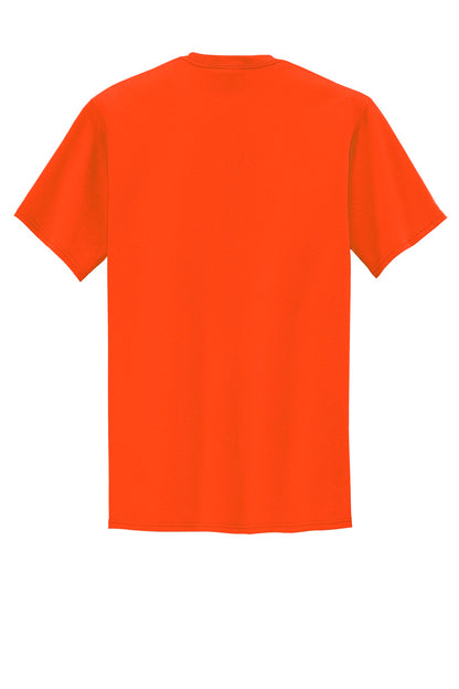 Rear View of Safety Orange Port & Company Tall Core Blend Pocket Tee. PC55PT
