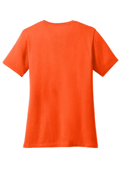 Rear View of Safety Orange Port & Company Women's Core Blend Tee. LPC55