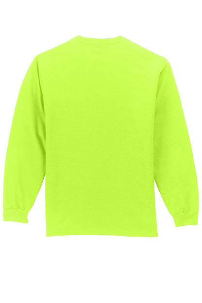 Rear View of SGreen Port & Company Long Sleeve Essential Pocket Tee. PC61LSP