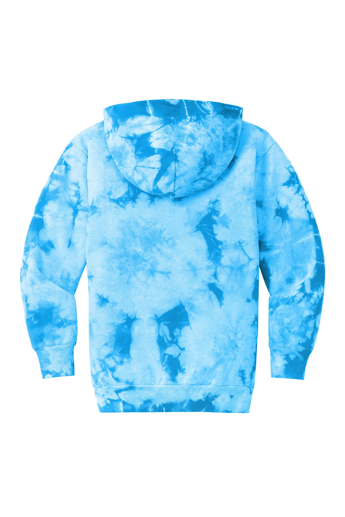 Rear View of SkyBlue Port & Company Youth Crystal Tie-Dye Pullover Hoodie PC144Y