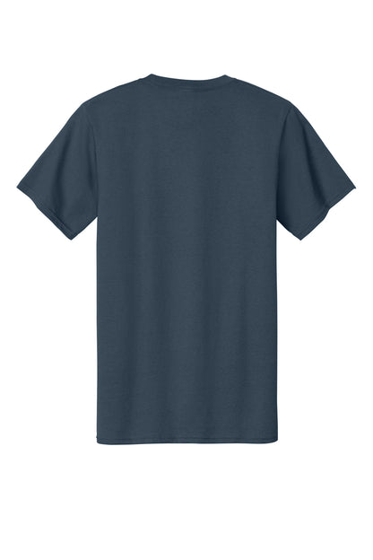 Rear View of Steel Blue Port & Company Tall Essential Tee. PC61T