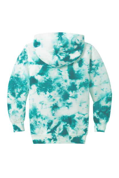 Rear View of Teal Port & Company Youth Crystal Tie-Dye Pullover Hoodie PC144Y