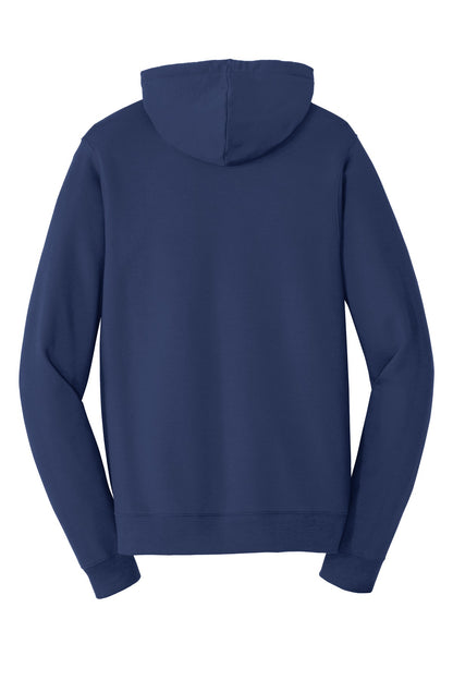 Rear View of Team Navy Port & Company Fan Favorite Fleece Pullover Hooded Sweatshirt. PC850H
