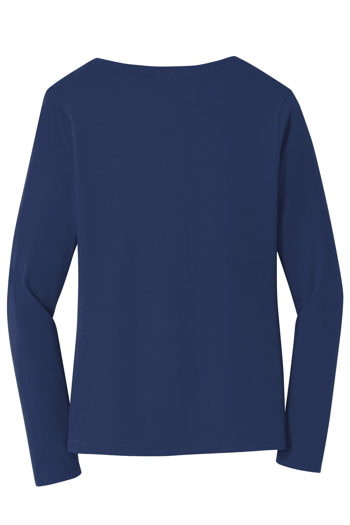 Rear View of Team Navy Port & Company Women's Long Sleeve Fan Favorite V-Neck Tee. LPC450VLS