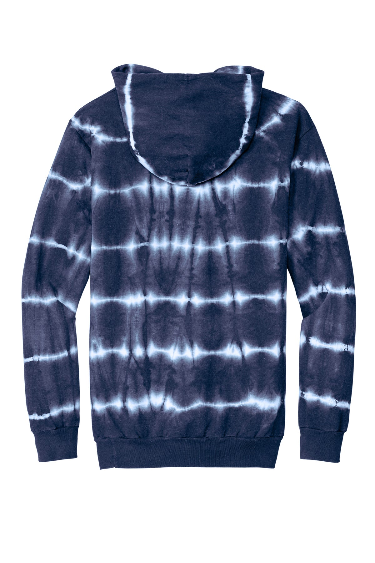 Rear View of TrNv/White Port & Company Allover Stripe Tie-Dye Fleece PC143
