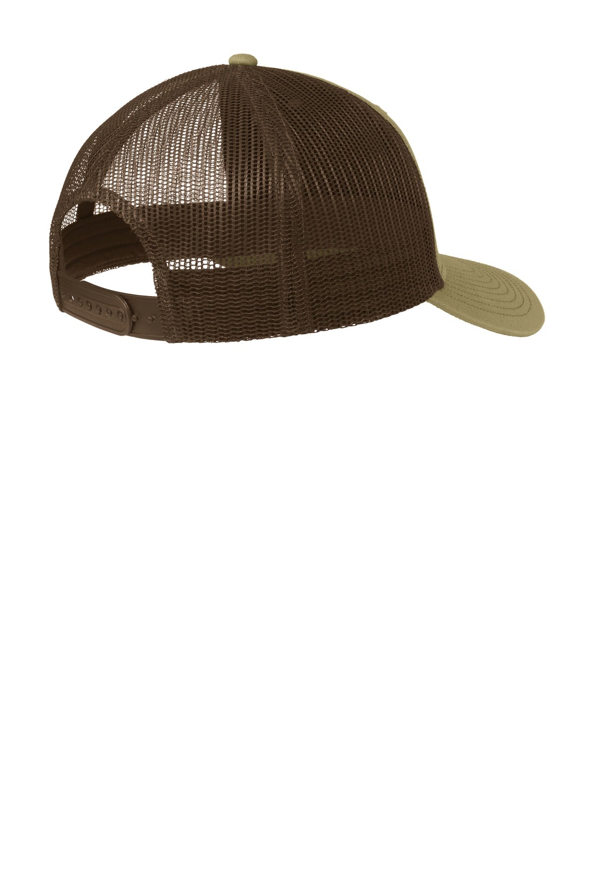 Rear View of True Khaki/Cof Port Authority Snapback Trucker Cap. C112