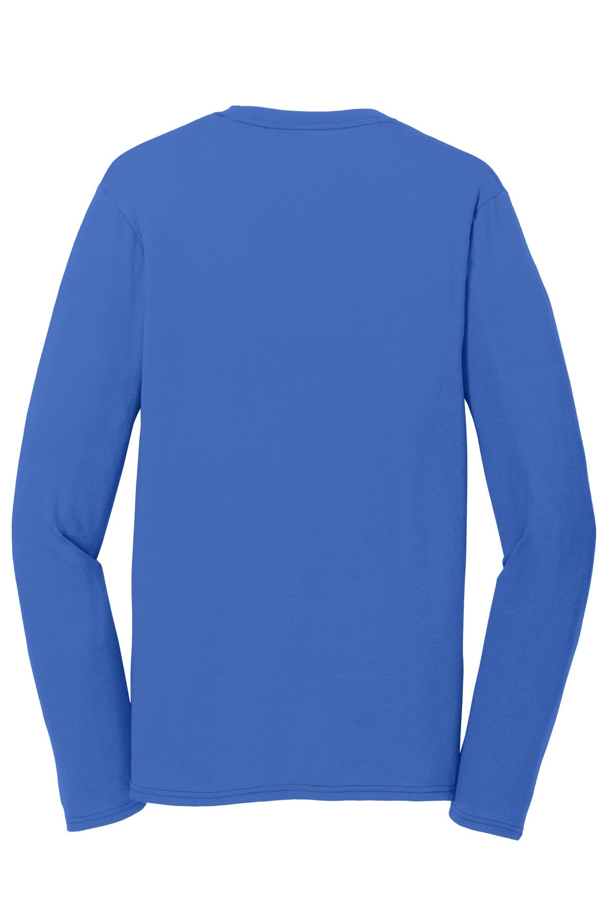 Rear View of True Royal Port & Company Long Sleeve Performance Blend Tee. PC381LS