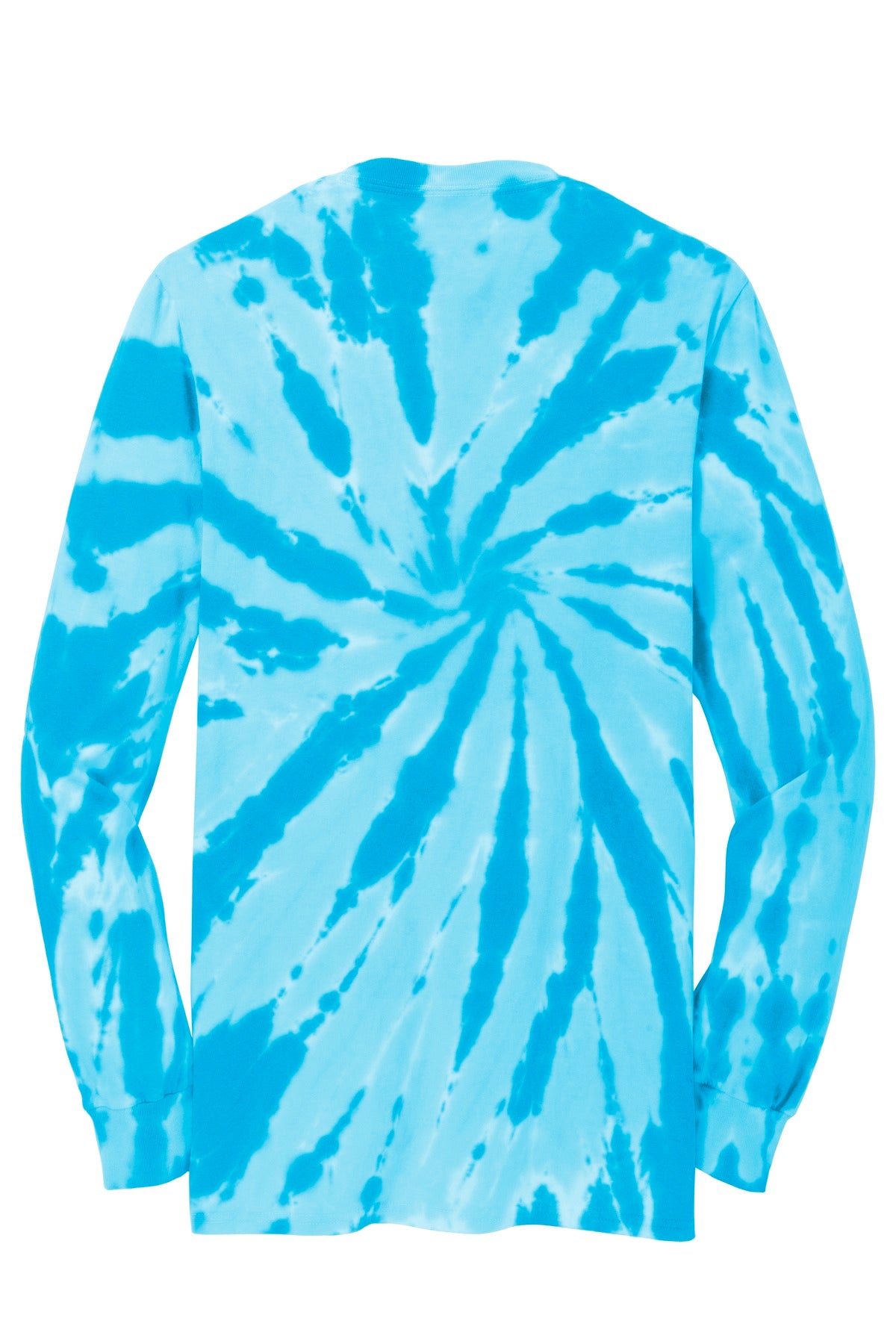 Rear View of Turquoise Port & Company Tie-Dye Long Sleeve Tee. PC147LS
