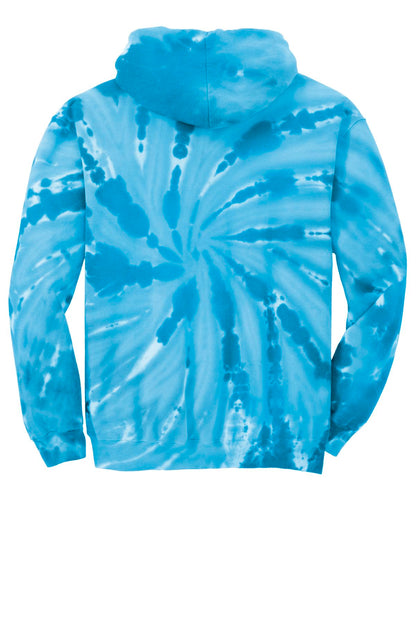 Rear View of Turquoise Port & Company Tie-Dye Pullover Hooded Sweatshirt. PC146