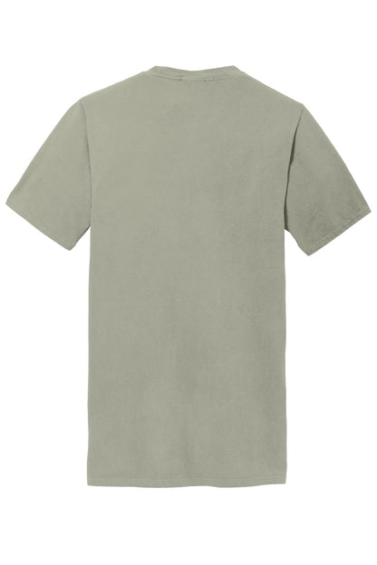 Rear View of Walnut Port & Company Beach Wash Garment-Dyed Pocket Tee. PC099P