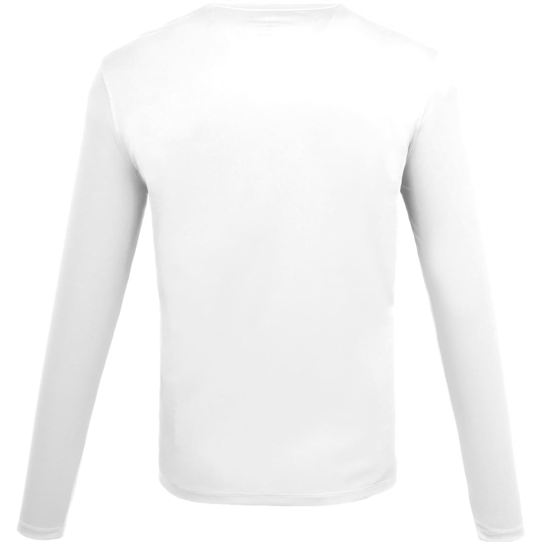 Rear View of White DARA LS Tech Tee - Men's plain