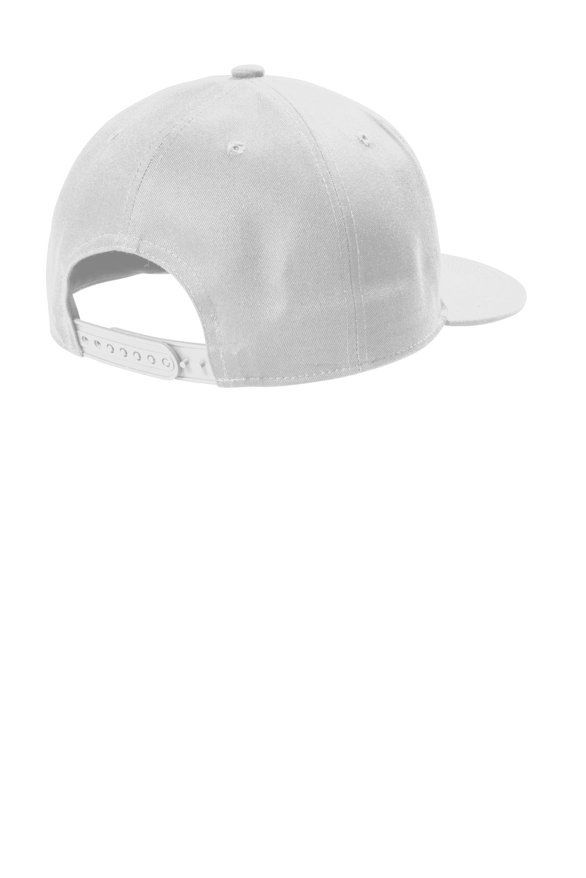 Rear View of White Port Authority Snapback Flat Bill Cap C116