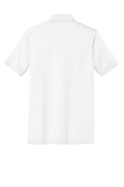 Rear View of White Port & Company Core Blend Jersey Knit Pocket Polo. KP55P