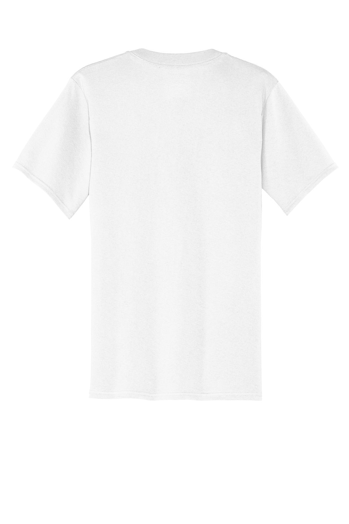 Rear View of White Port & Company Core Cotton Pocket Tee. PC54P