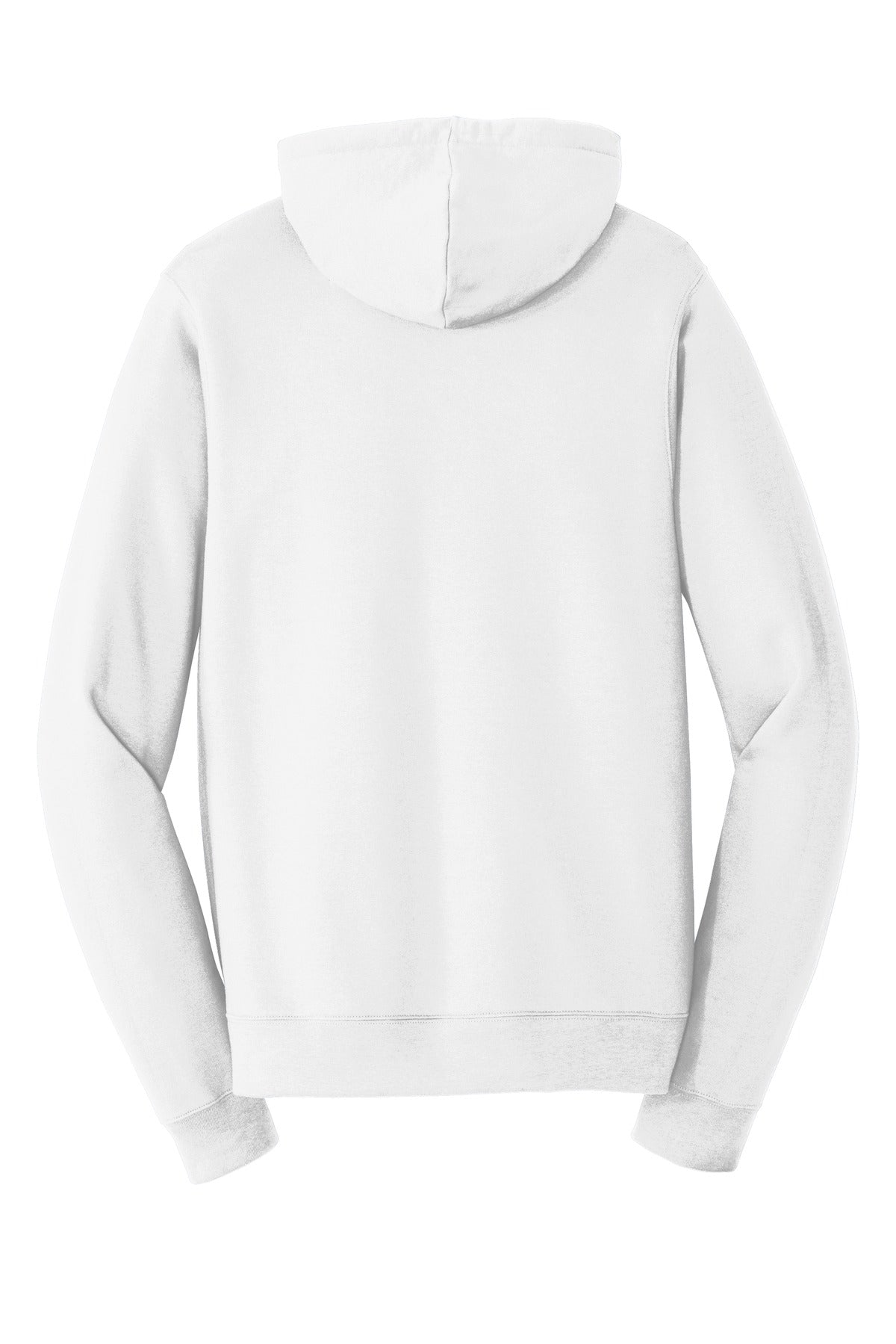 Rear View of White Port & Company Fan Favorite Fleece Pullover Hooded Sweatshirt. PC850H