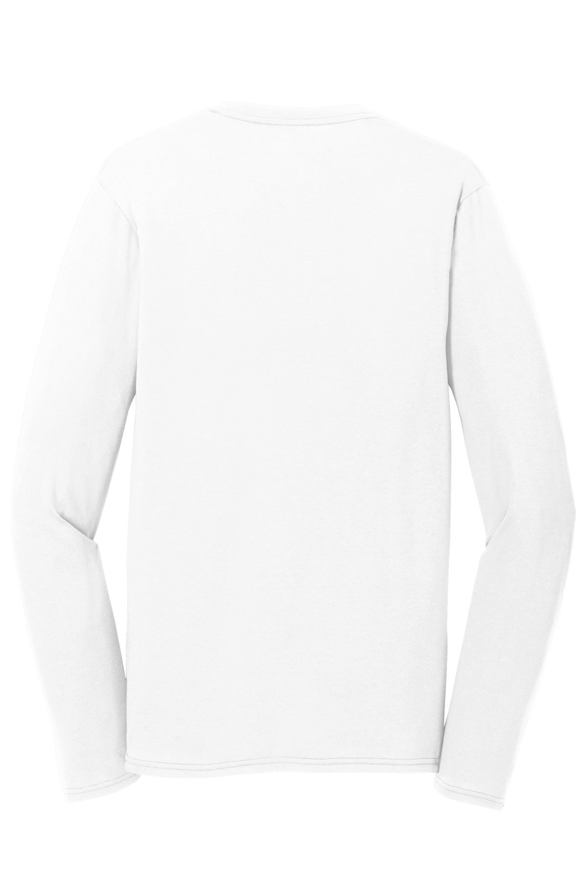 Rear View of White Port & Company Long Sleeve Performance Blend Tee. PC381LS