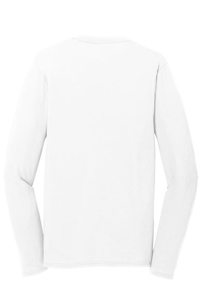 Rear View of White Port & Company Long Sleeve Performance Blend Tee. PC381LS