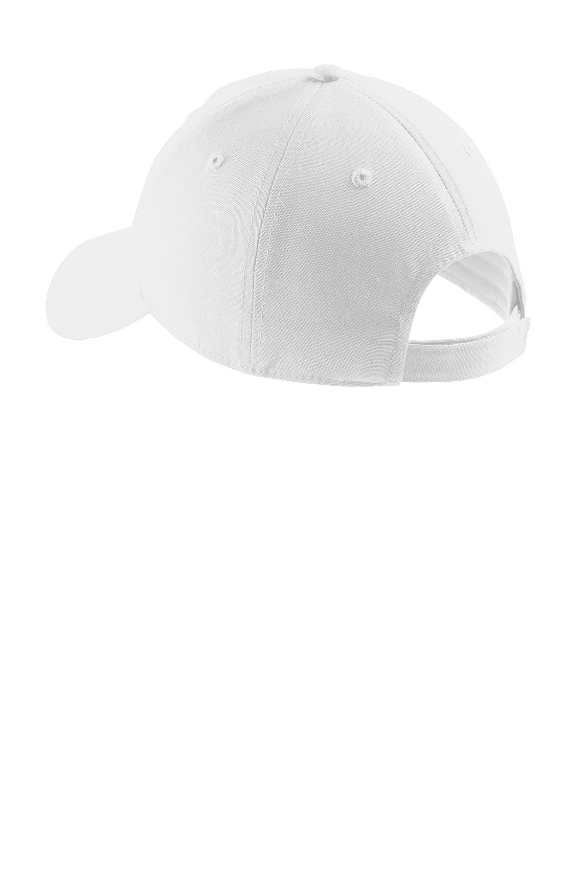Rear View of White Port & Company Soft Brushed Canvas Cap. CP96