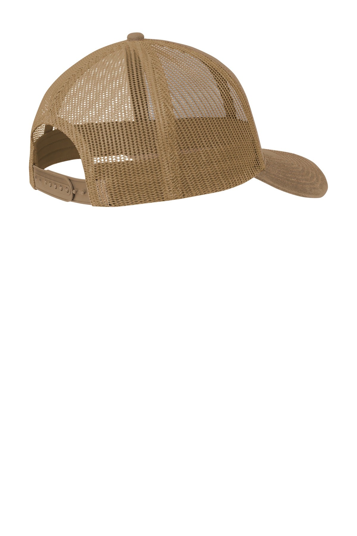 Rear View of Woodland Brown Port Authority Snapback Trucker Cap. C112