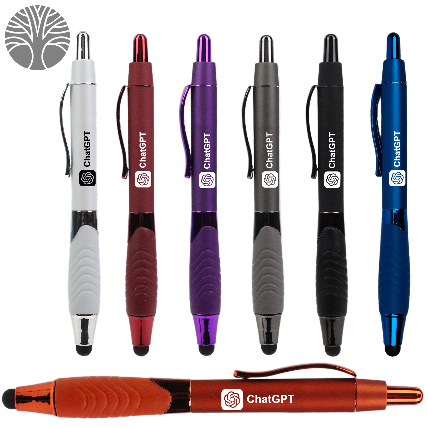 Black Recycled Rubberized Metallic Pen with Stylus Tip