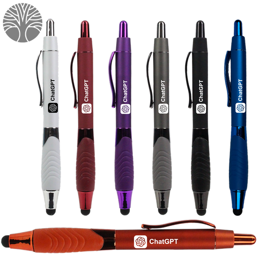 Black Recycled Rubberized Metallic Pen with Stylus Tip