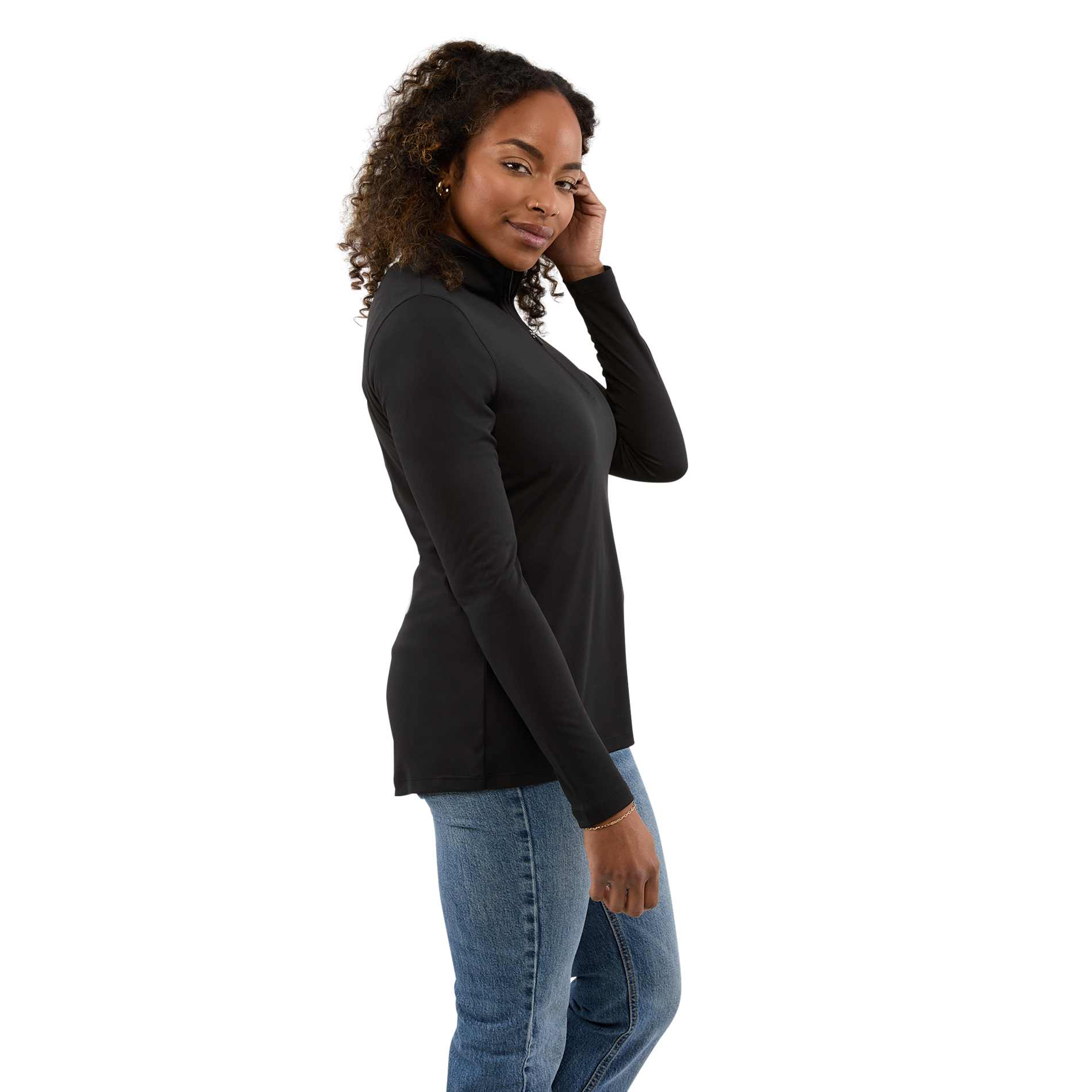 Right View of Black DARA Knit Quarter Zip - Women's plain