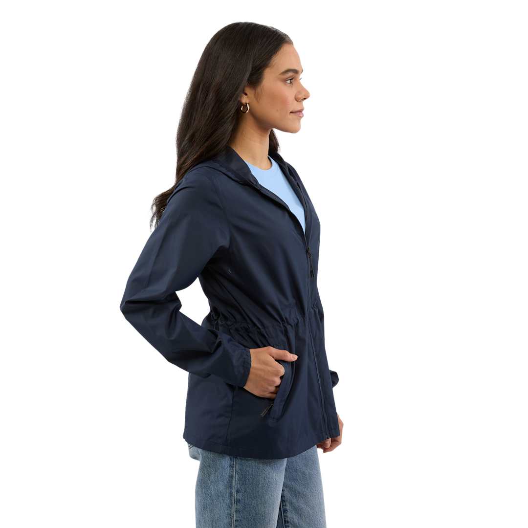 Right View of Blue ANETO Lightweight Packable Jacket - Women's plain