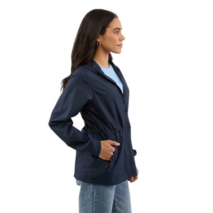 Right View of Blue ANETO Lightweight Packable Jacket - Women's plain