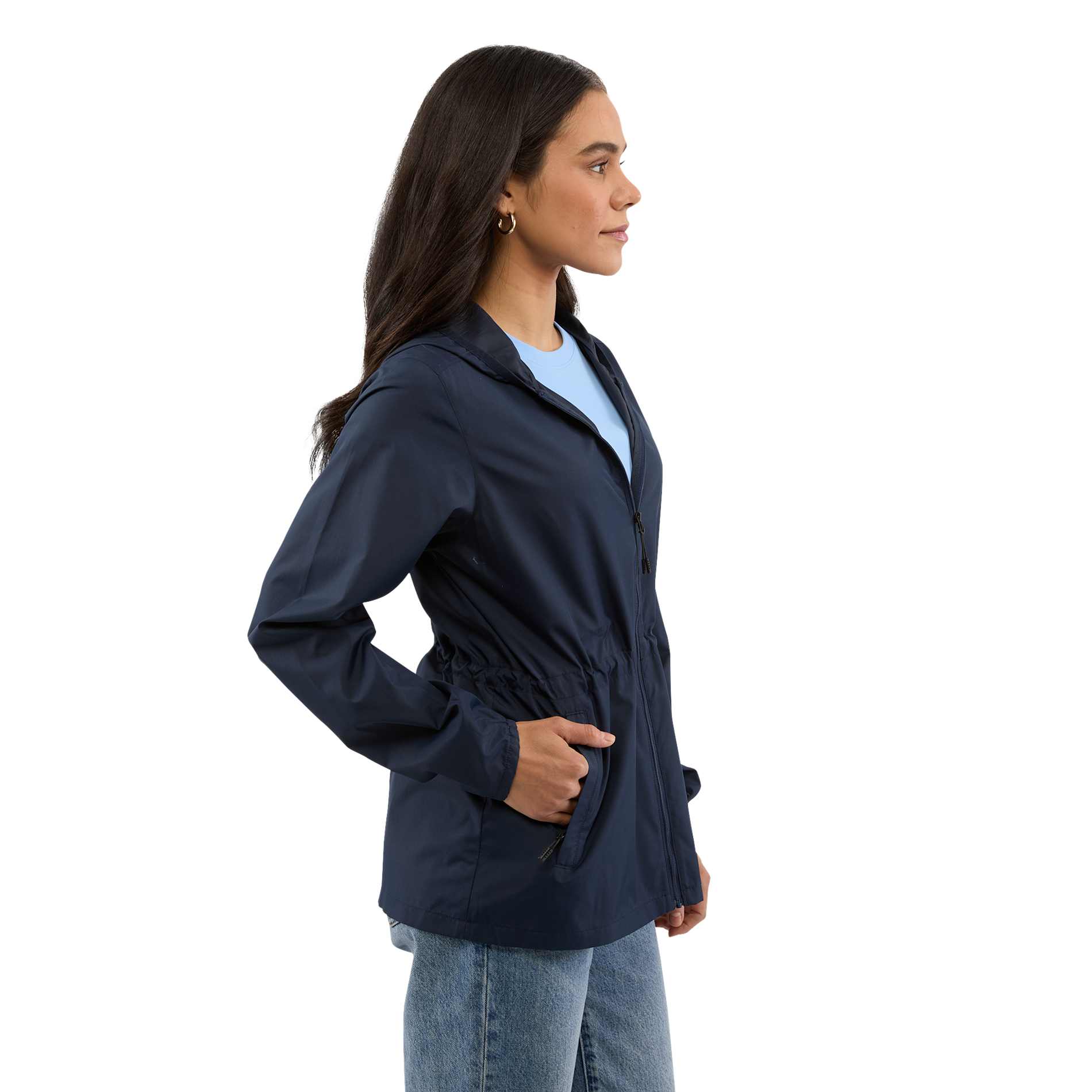 Right View of Blue ANETO Lightweight Packable Jacket - Women's plain