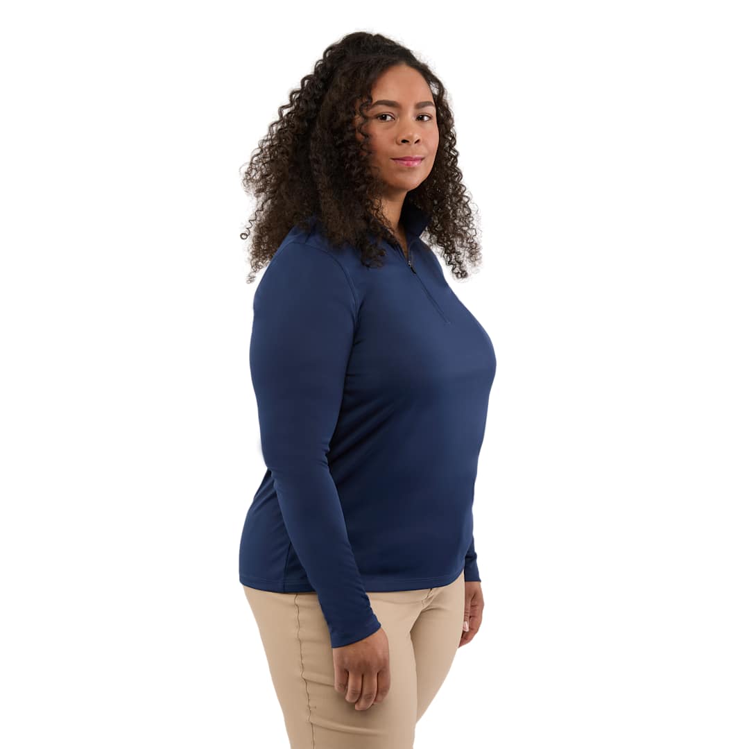 Right View of Blue DARA Knit Quarter Zip - Women's plain